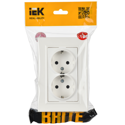 BRITE Розетка 2-местная с заземлением с защитными шторками 16А в сборе РСш12-3-БрБ белый IEK BRITE Розетка 2-местная с заземлением с защитными шторками 16А в сборе РСш12-3-БрБ белый IEK