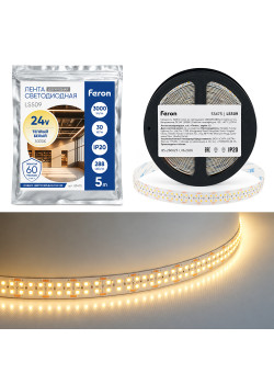 Лента светодиодная двухрядная, 288SMD(2835)/м 30Вт/м 24V 5000*20*1.8мм 3000К, IP20 , LS509 FERON