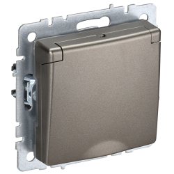 BRITE Розетка 1-местная с заземлением с защитными шторками и крышкой 16А IP20 РСбш10-3-БрШ шампань IEK
