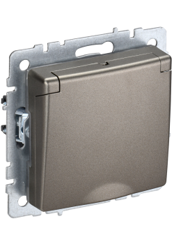 BRITE Розетка 1-местная с заземлением с защитными шторками и крышкой 16А IP44 РСбш10-3-44-БрШ шампань IEK