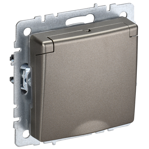 BRITE Розетка 1-местная с заземлением с защитными шторками и крышкой 16А IP20 РСбш10-3-БрШ шампань IEK