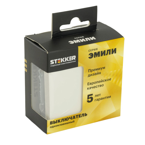 RSW10-5103-01 Выключатель 1-клавишный (механизм), STEKKER, 250В, 10А, серия Эмили, белый фарфор, soft touch