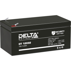 Battery DELTA series DT, DT 12032, voltage 12V, capacity 3.3Ah (discharge 20 hours), max. discharge current (5 sec.) 54A, max. charge current 0.96A, lead-acid type AGM, terminals F1, LxWxH 134x67x61mm., weight 1.35kg., service life 5 years.