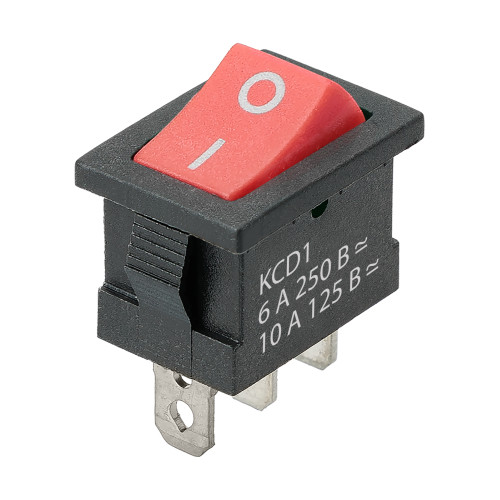 Выключатель клавишный KCD1-102 250В AC/DC, 1P, 6А, (3с), ON-ON, черный корпус, красная клавиша, Mini TDM Выключатель клавишный KCD1-102 250В AC/DC, 1P, 6А, (3с), ON-ON, черный корпус, красная клавиша, Mini TDM