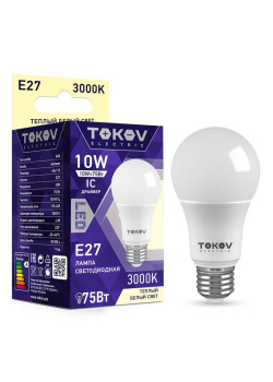 Лампа светодиодная 10Вт А60 3000К Е27 176-264В TOKOV ELECTRIC TKE-A60-E27-10-3K