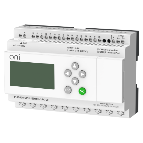 ПЛК 430 Модуль ЦПУ 16 DI 10 RO 220В AC с Ethernet портом с экраном ONI ПЛК 430 Модуль ЦПУ 16 DI 10 RO 220В AC с Ethernet портом с экраном ONI