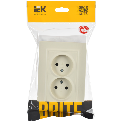 BRITE Розетка 2-местная без заземления без защитных шторок 10А в сборе РС12-2-БрКр бежевый IEK