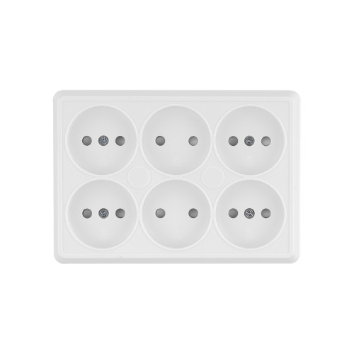 Розетка шестиместная 2П открытой установки IP20 10A с защитными шторками белая Розетка шестиместная 2П открытой установки IP20 10A с защитными шторками белая
