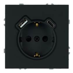 Розетка 1-местная з/ш с/з 16А + USB + Type C (механизм), Stekker, 250В, 20W, серия Эмили, черный уголь, soft-touch, RST16-5119-05