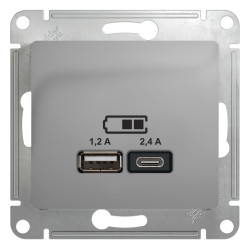GLOSSA USB РОЗЕТКА А+С, 5В/2,4А, 2х5В/1,2А, механизм, АЛЮМИНИЙ