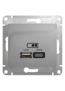 GLOSSA USB РОЗЕТКА А+С, 5В/2,4А, 2х5В/1,2А, механизм, АЛЮМИНИЙ
