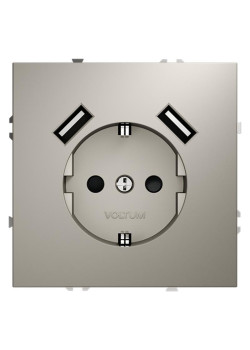 Розетка 1-м СП S70 16А с USB A+A с заземл. защ. шторки механизм кашемир Voltum VLS040403
