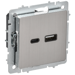 BRITE Розетка USB A+C 18Вт РЮ11-1-БрГН металл хром/никель IEK