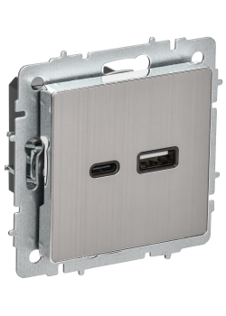 BRITE Розетка USB A+C 18Вт РЮ11-1-БрГН металл хром/никель IEK