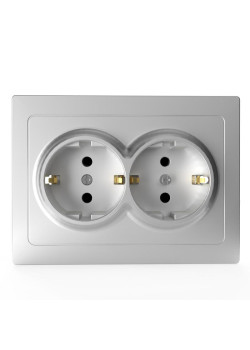 Розетка 2-м СП Pixel 16А IP20 с заземл. защ. шторки в сборе алюм. TOKOV ELECTRIC TKE-PX-R2FZSF-C03
