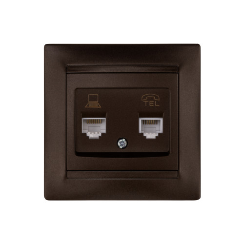 Розетка телефонная RJ11 + компьютерная RJ45 шоколад Розетка телефонная RJ11 + компьютерная RJ45 шоколад