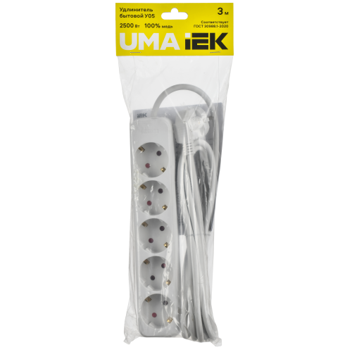 Удлинитель У05 5 мест 2P+PE 3м 3х1мм2 10А белый UMA IEK