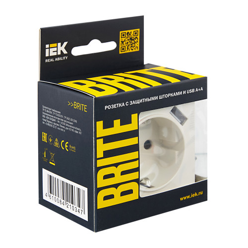BRITE Розетка 1-местная с заземлением с защитными шторками 16А с USB A+A 5В 3,1А РЮш10-2-БрЖ жемчуг IEK BRITE Розетка 1-местная с заземлением с защитными шторками 16А с USB A+A 5В 3,1А РЮш10-2-БрЖ жемчуг IEK
