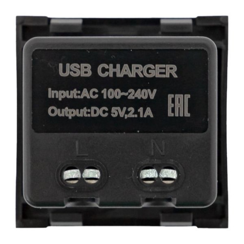 Розетка USB A+C, 2.1А, 2 гнезда, без индикатора, черная, матовая EKF Розетка USB A+C, 2.1А, 2 гнезда, без индикатора, черная, матовая EKF