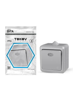 Выключатель 1-кл. ОП Dita IP54 10А 250В с индикацией сер. TOKOV ELECTRIC TKL-DT-V1I-C06-IP54