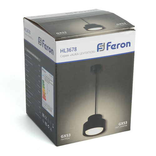 Светильник потолочный Feron HL3678 Barrel AURA levitation 12W, 230V, GX53, чёрный, на подвесе 1,7 м Светильник потолочный Feron HL3678 Barrel AURA levitation 12W, 230V, GX53, чёрный, на подвесе 1,7 м