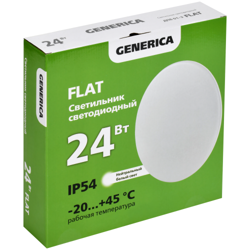 FLAT Светильник светодиодный ДПБ 01-3 24Вт IP54 4000К круг GENERICA FLAT Светильник светодиодный ДПБ 01-3 24Вт IP54 4000К круг GENERICA