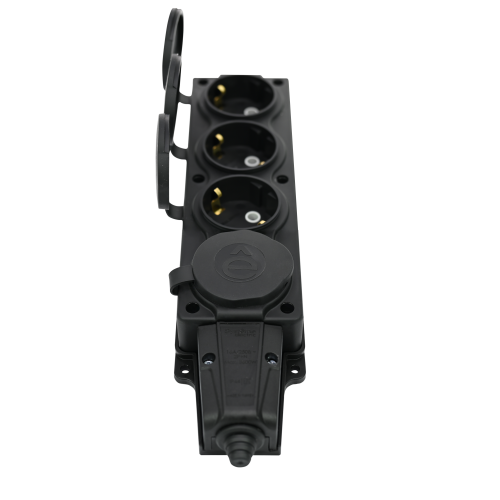 MULTISET Колодка 4х розетка 2К+З каучуковая 16 А/250 В IP44 ЧЁРНАЯ MULTISET Колодка 4х розетка 2К+З каучуковая 16 А/250 В IP44 ЧЁРНАЯ