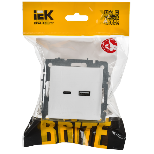 BRITE Розетка USB A+C 18Вт РЮ11-1-БрАБ арктический белый IEK BRITE Розетка USB A+C 18Вт РЮ11-1-БрАБ арктический белый IEK