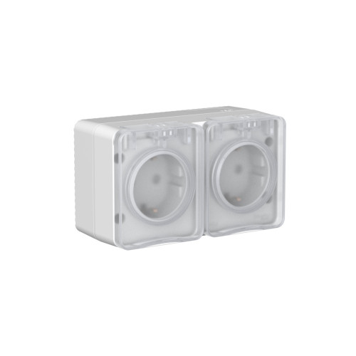 ATLASDESIGN PROFI IP54 О/У РОЗЕТКА двойная с заземлением со шторками, 16А, СЕРЫЙ