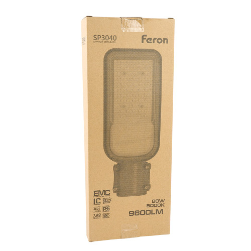 Светодиодный уличный консольный светильник Feron SP3040 80W 5000K 230V, серый Светодиодный уличный консольный светильник Feron SP3040 80W 5000K 230V, серый