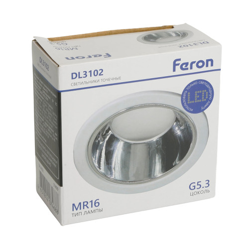 Светильник встраиваемый Feron DL3102 потолочный MR16 G5.3 белый + хром Светильник встраиваемый Feron DL3102 потолочный MR16 G5.3 белый + хром
