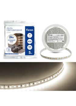 Светодиодная LED лента Feron LS501, 120SMD(2835)/м 11Вт/м 24V 5000*8*1.22мм 4000К IP20