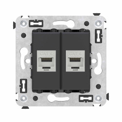 Компьютерная розетка RJ-45 без шторки в стену, кат.6 двойная экранированная, Avanti, черный матовый