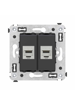 Компьютерная розетка RJ-45 без шторки в стену, кат.6 двойная экранированная, Avanti, черный матовый