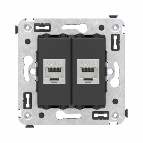 Компьютерная розетка RJ-45 без шторки в стену, кат.6 двойная экранированная, Avanti, черный матовый