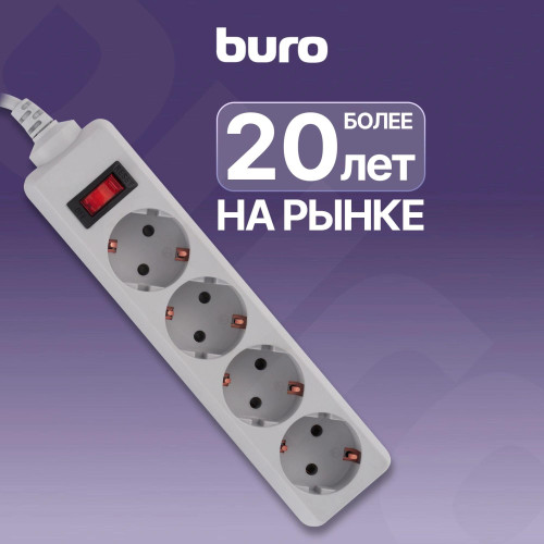 Сетевой фильтр Buro 400SL-1-G 1.5м (4 розетки) серый (пакет ПЭ) Сетевой фильтр Buro 400SL-1-G 1.5м (4 розетки) серый (пакет ПЭ)