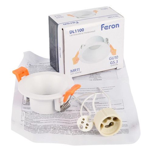 Светильник встраиваемый Feron DL1100 потолочный MR11 G5.3, GU10 белый