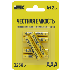Батарейка щелочная Alkaline LR03/AAA (4+2шт/блистер) ПРОМО IEK