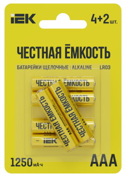 Батарейка щелочная Alkaline LR03/AAA (4+2шт/блистер) ПРОМО IEK