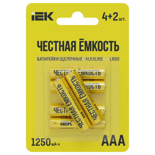 Батарейка щелочная Alkaline LR03/AAA (4+2шт/блистер) ПРОМО IEK