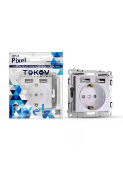 Розетка 1-м СП Pixel с заземл. с 2-мя заряд. устр. USB тип A+A IP20 механизм перламутр. TOKOV ELECTRIC TKE-PX-R1U2A-C04