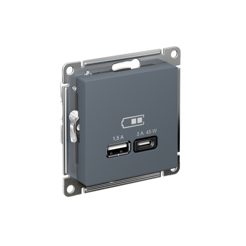 ATLASDESIGN USB РОЗЕТКА A + тип-C 45Вт высокоскор.заряд. QC, PD, механизм, ГРИФЕЛЬ