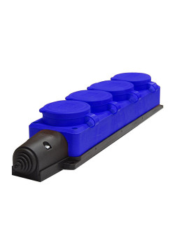 Колодка удлинителя 4-м Компакт 1ф с загл IP44 16А каучук син. UNIVersal 3045