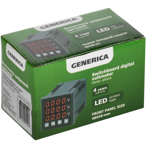 Вольтметр цифровой щитовой трехфазный 48х48мм LED GENERICA Вольтметр цифровой щитовой трехфазный 48х48мм LED GENERICA