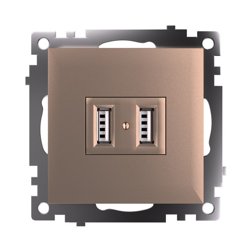 Розетка USB 2-местная (механизм), STEKKER GLS10-7115-02, 250B, 2,1A, серия Катрин, шампань Розетка USB 2-местная (механизм), STEKKER GLS10-7115-02, 250B, 2,1A, серия Катрин, шампань