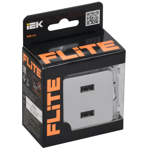 FLITE Розетка USB A+A 2,1А РЮ-2-ФлА алюминий IEK FLITE Розетка USB A+A 2,1А РЮ-2-ФлА алюминий IEK