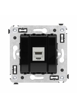 Компьютерная розетка RJ-45 без шторки в стену, кат.6А одинарная экранированная, Avanti, черный квадрат