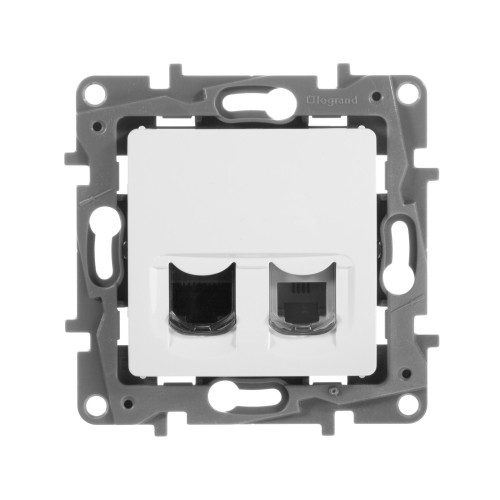 Розетка двойная/ Розетка двойная RJ11+RJ45 кат.5E UTP белый ETIKA Розетка двойная/ Розетка двойная RJ11+RJ45 кат.5E UTP белый ETIKA