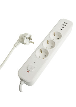 Сетевой фильтр 3-местный с/з STEKKER 3x1мм2, 5 м, 250В, 16А, 2 USB-A+2 Type-C 3, серия Nova, белый