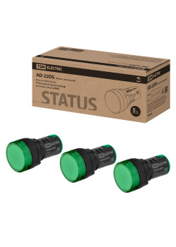 STATUS Лампа сигнальная AD-22DS, LED, d22 мм, 24-440 В AC/DC, IP65, зеленый TDM